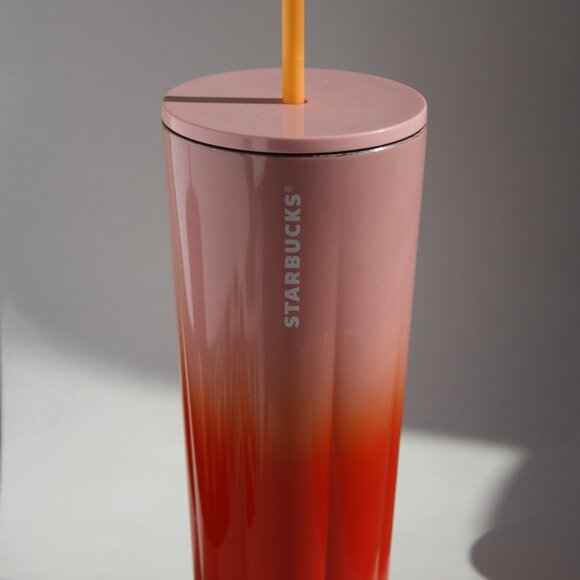 Starbucks 2020 24 Oz stainless lidded tumbler orange pink ombre Starbucks straw - Picture 2 of 8
